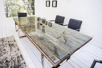 Eet en salon tafel set hout met glasplaat z.g.a.n.  beschikbaar voor biedingen