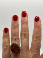 Z837 Prachtige zilveren ring barnsteen maat 18, Sieraden, Tassen en Uiterlijk, Ringen, 18 tot 19, Ophalen of Verzenden, X, Met edelsteen