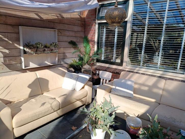 leren bankstel Montel crème zware kwaliteit, Huis en Inrichting, Banken | Bankstellen, Gebruikt, 75 tot 100 cm, Ophalen