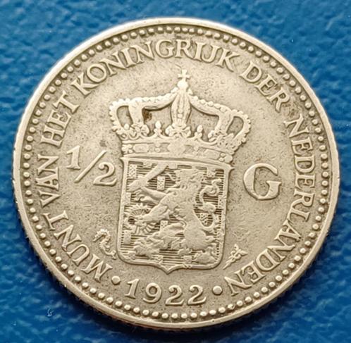 1/2 gulden 1922- Wilhelmina, Postzegels en Munten, Munten | Nederland, Losse munt, ½ gulden, Koningin Wilhelmina, Zilver, Verzenden
