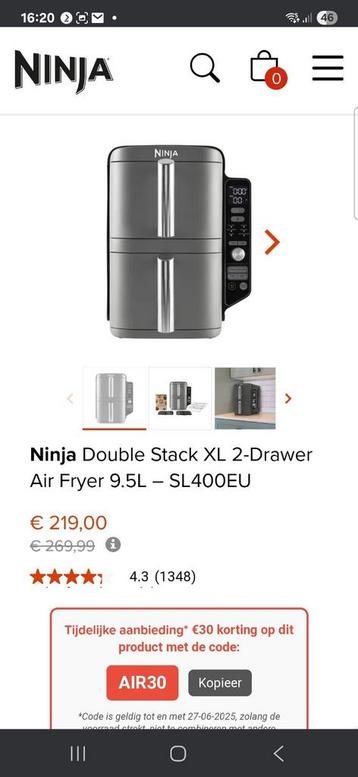Ninja Double Stack Drawer AirFryer met maar lief 9.5 Liter beschikbaar voor biedingen