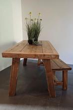 Stoere tafel met bankje van steigerhout, Huis en Inrichting, Tafels | Eettafels, Ophalen, Gebruikt, 50 tot 100 cm, Vijf personen of meer