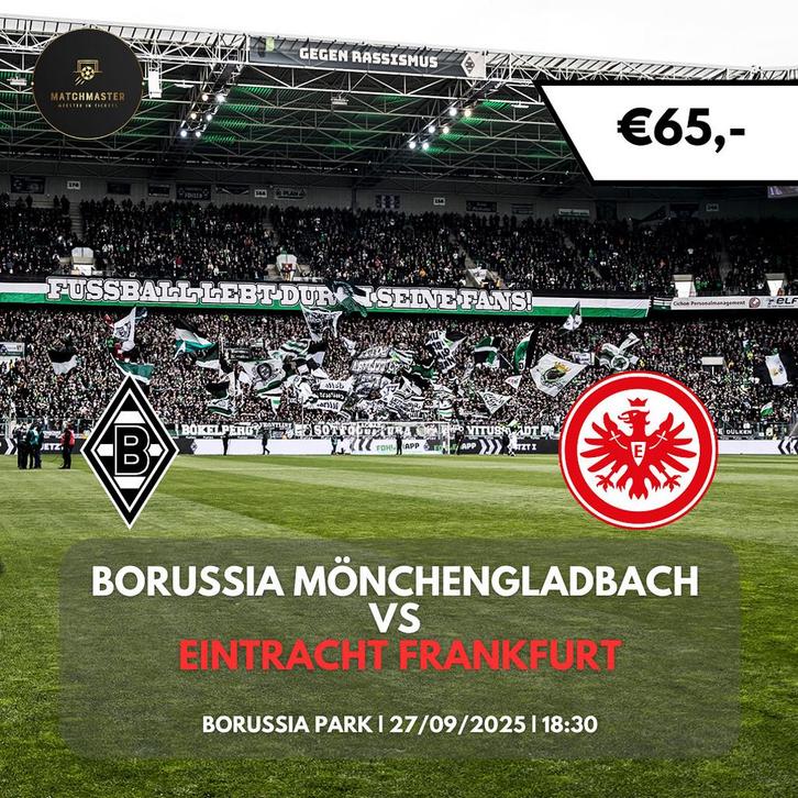 Tickets Borussia Mönchengladbach - Eintracht Frankfurt, Tickets en Kaartjes, Sport | Voetbal, September, Losse kaart, Buitenland