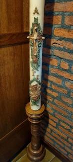 Eiken kandelaar met paas kaars uit kerk, Huis en Inrichting, Ophalen of Verzenden, Zo goed als nieuw, Hout, Minder dan 25 cm