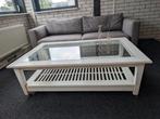 Mooie massief houten salontafel met glazen blad, Huis en Inrichting, Tafels | Salontafels, Ophalen, Gebruikt, 50 tot 100 cm, 50 tot 100 cm