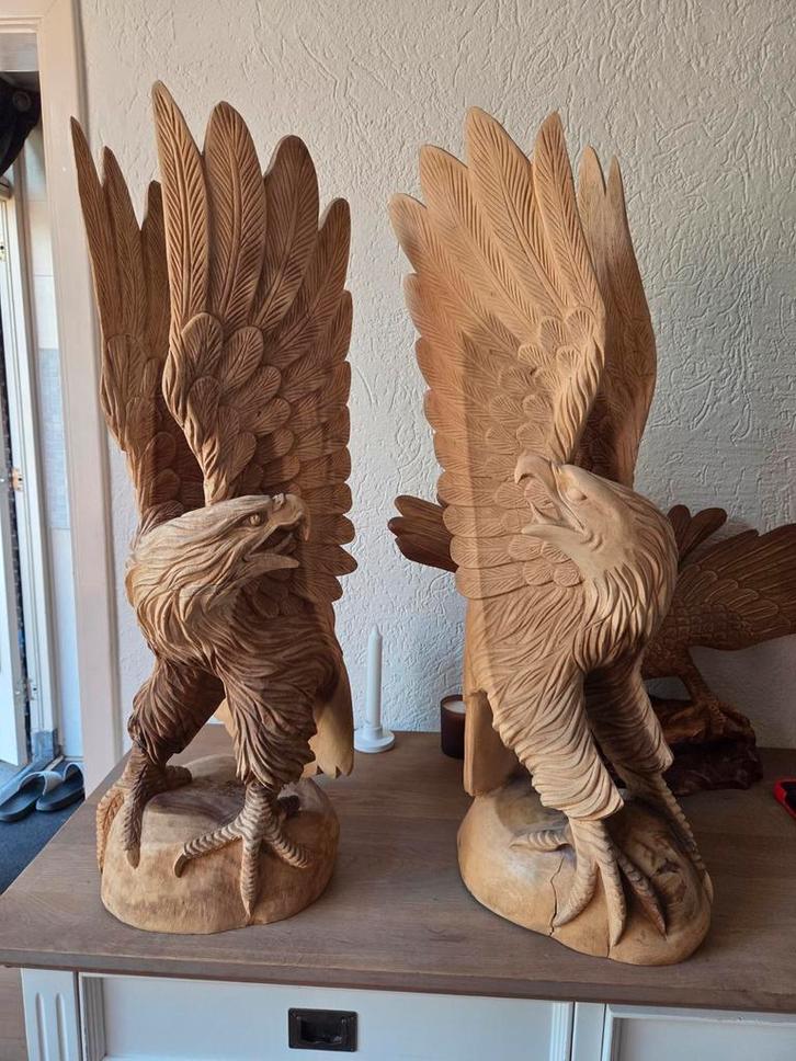 Houten Adelaar Beelden - Set van 2, Antiek en Kunst, Kunst | Beelden en Houtsnijwerken, Ophalen of Verzenden
