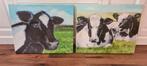 Schilderijen (2) met koeien., Minder dan 50 cm, Schilderij, Zo goed als nieuw, 50 tot 75 cm