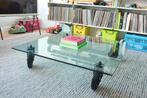 Gae Aulenti - glass table - glazen tafel met wielen, Huis en Inrichting, Minder dan 50 cm, 100 tot 150 cm, Industrial, 100 tot 150 cm