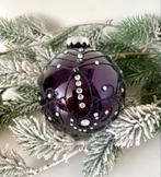 Grote glazen kerstbal zwart met steentjes, Diversen, Kerst, Ophalen of Verzenden