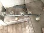 Stalen plafond plaat en  hieraan 6 glazen bollen met 6 led l, Ophalen of Verzenden, Zo goed als nieuw, Glas, Minder dan 50 cm