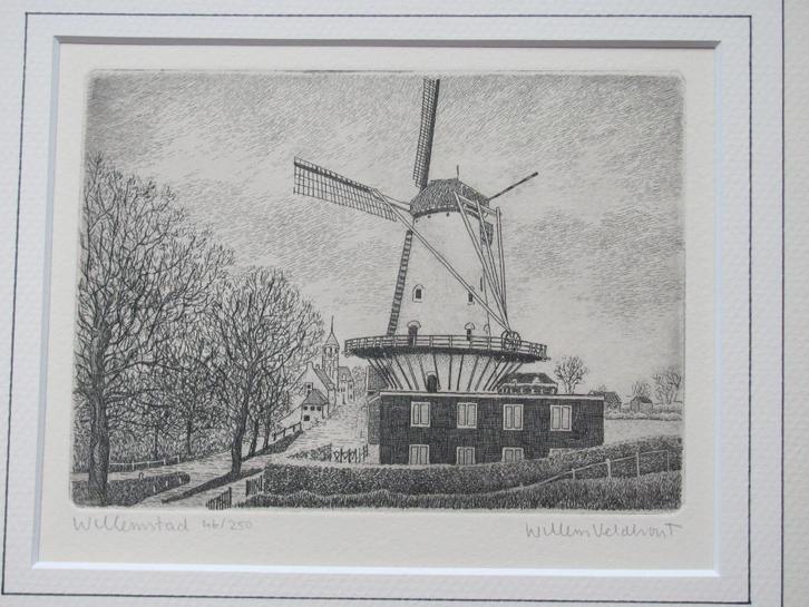 Willemstad, ets van Willem Veldhorst, Antiek en Kunst, Kunst | Etsen en Gravures, Ophalen of Verzenden