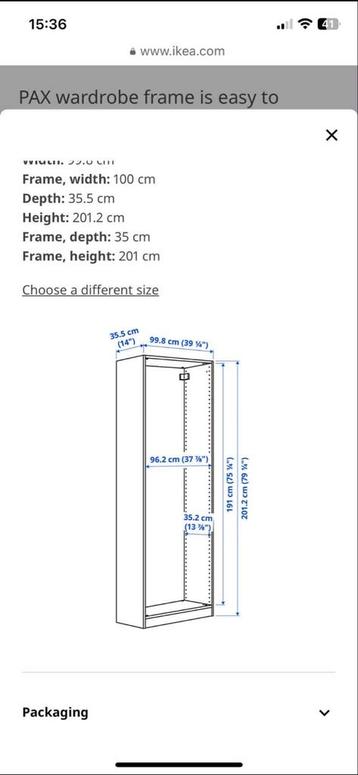 Ikea PAX Kast Frame - 100x35x201 cm - Wit NIEUW beschikbaar voor biedingen