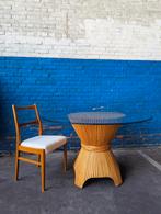 Vintage eettafel John & Eleanor McGuire, glas & bamboo, Huis en Inrichting, Ophalen, Glas, Rond, Vier personen