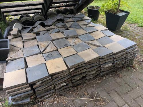 Ruim 13 m2 - Authentieke plavuizen geel/zwart mat, Doe-het-zelf en Verbouw, Vloerdelen en Plavuizen, Gebruikt, Plavuizen, Steen of Klei