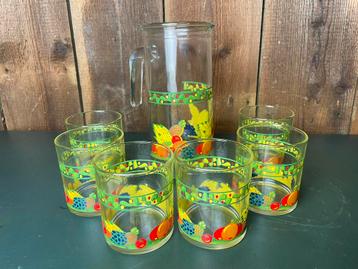 Vintage jaren 70 limonade set, glazen en karaf beschikbaar voor biedingen