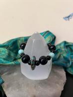 Chrysocolla git jet turkoois antiek beschermt aura straling, Met bedels of kralen, Blauw, Nieuw, Ophalen of Verzenden