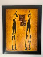 Okergeel schilderij met zwart, 90x118cm, Antiek en Kunst, Kunst | Schilderijen | Klassiek, Ophalen