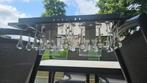 Brocante plafondlamp met glas en kristal - twee stuks, Ophalen of Verzenden, Gebruikt, Glas, Brocant, Kroonluchter, Glas