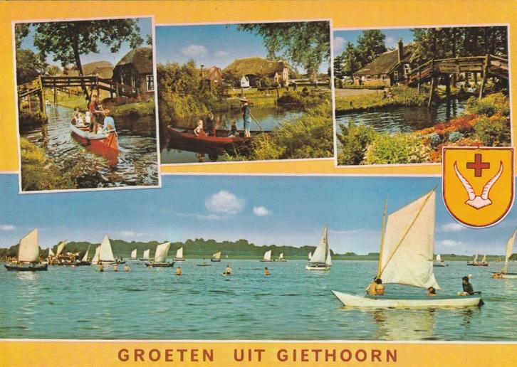 GIETHOORN Punters Brug Watersport Groeten, Verzamelen, Ansichtkaarten | Nederland, Gelopen, Overijssel, 1980 tot heden, Verzenden