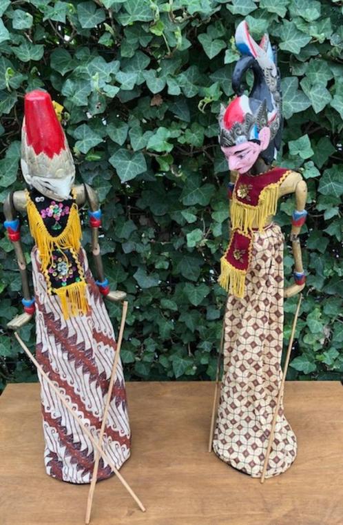 Te koop: 2 antieke / vintage WAJANGPOPPEN, Antiek en Kunst, Kunst | Niet-Westerse kunst, Ophalen of Verzenden
