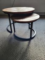 Industriële/ houten salon tafeltjes, Huis en Inrichting, 50 tot 100 cm, Minder dan 50 cm, Rond, Zo goed als nieuw