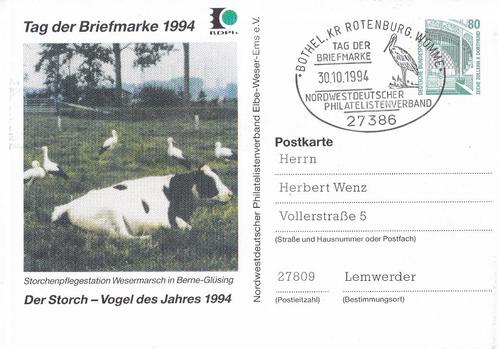 Duitsland – Postkarte – Tag der Briefmarke 1994 – Naturschut, Postzegels en Munten, Brieven en Enveloppen | Buitenland, Briefkaart
