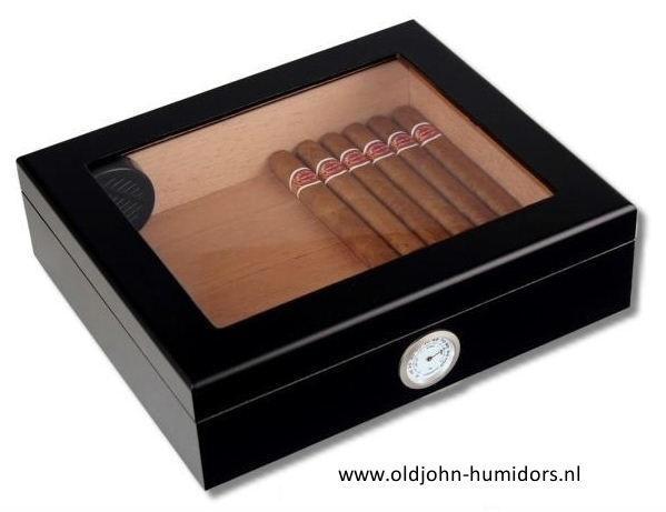 HUMIDOR BOOKWILL ZWART GROOT VENSTER MERKHUMIDOR         h28, Verzamelen, Rookartikelen, Aanstekers en Luciferdoosjes, Nieuw, Tabaksdoos of Verpakking