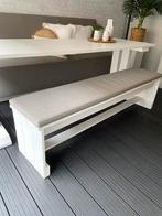Bankje hout wit 180 cm met outdoorstof kussen overkapping, Ophalen, Hout, Minder dan 75 cm, 150 tot 200 cm