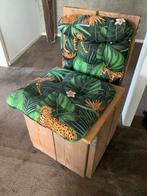 Bureaustoel stijgerhout hout stoel met jungle print kussens, Ophalen