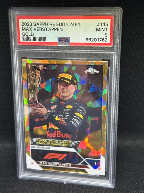 F1 Max Verstappen #145 Topps Sapphire PSA 9 Genummerd 14/50, Hobby en Vrije tijd, Stickers en Plaatjes, Nieuw, Plaatje, Verzenden