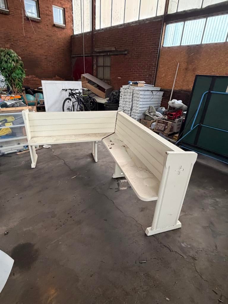 Authentieke Kerkbank Hoekmodel, Huis en Inrichting, Banken | Sofa's en Chaises Longues, Gebruikt, Vierpersoons of meer, 150 tot 200 cm