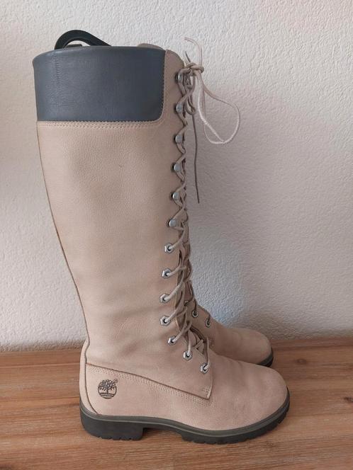 Hoge Timberland 14 inch laarzen maat 38, Kleding | Dames, Schoenen, Zo goed als nieuw, Hoge laarzen, Beige, Ophalen