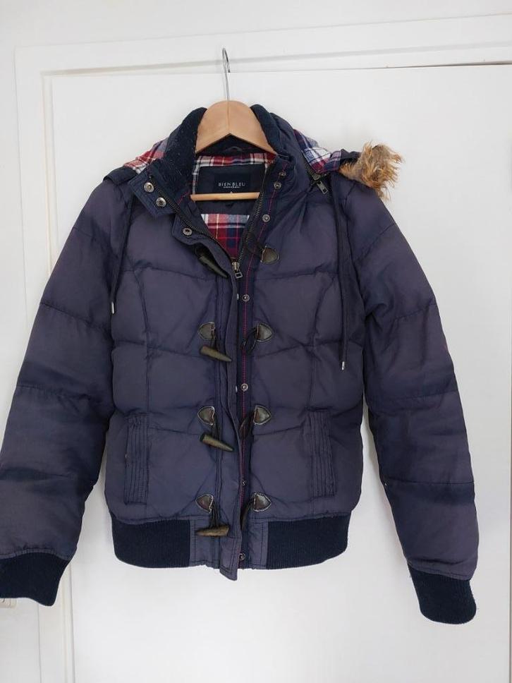 Winterjas - retro - bien blue, Kleding | Dames, Jassen | Winter, Gedragen, Maat 38/40 (M), Blauw, Ophalen of Verzenden