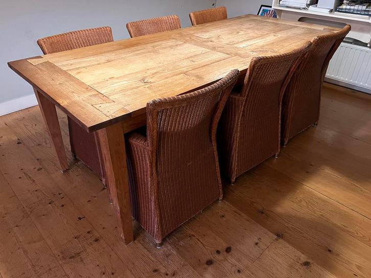 Grote teak houten eetkamertafel 225 cm, Huis en Inrichting, Tafels | Eettafels, Gebruikt, 50 tot 100 cm, 200 cm of meer, Vijf personen of meer