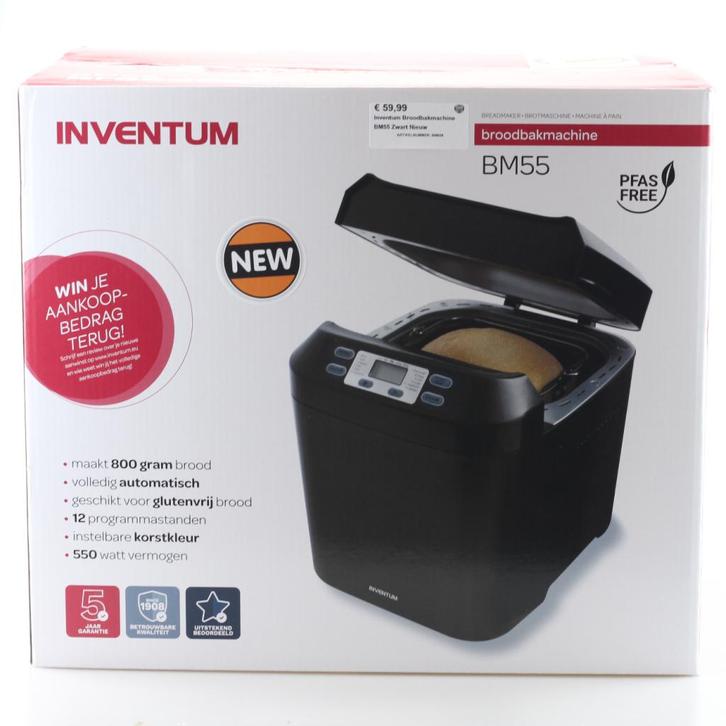 Inventum Broodbakmachine BM55 Zwart Nieuw, Witgoed en Apparatuur, Ovens, Nieuw