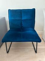 Velvet fauteuil donkerblauw, Huis en Inrichting, Stoelen, Blauw, Stof, Zo goed als nieuw, Eén