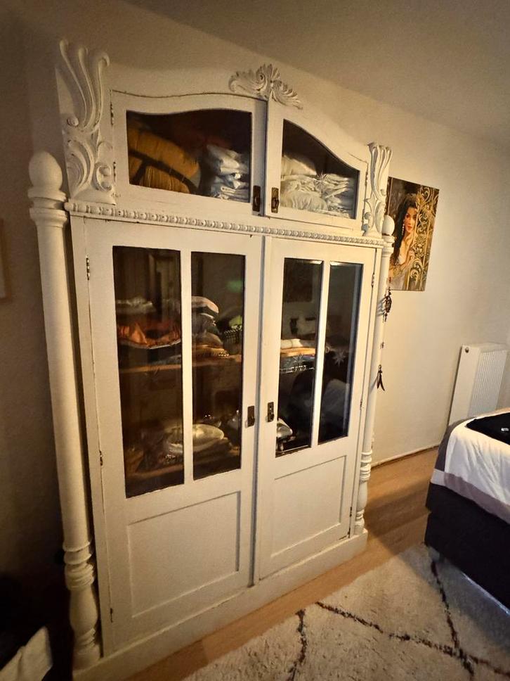 Antieke kast met glazen deuren - van dijk & Ko, Huis en Inrichting, Kasten | Buffetkasten, Gebruikt, 150 tot 200 cm, 100 tot 150 cm