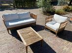 Teakhouten Loungeset met kussens, Tuin en Terras, Ophalen, 4 zitplaatsen, Gebruikt, Teakhout