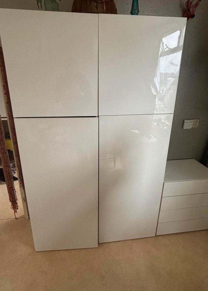 Witte hoogglans kast + ladekast – 121(b) x 41(d) x 194(h), Huis en Inrichting, Kasten | Kledingkasten, Gebruikt, 200 cm of meer