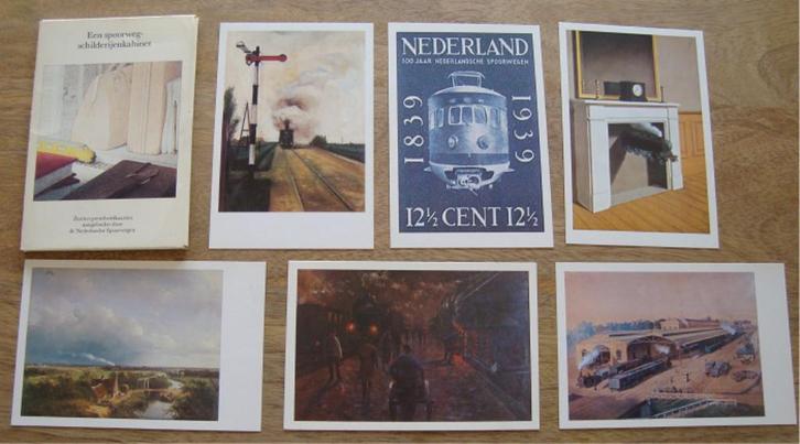 Een spoorweg schilderijenkabinet - 16 briefkaarten NS, Verzamelen, Ansichtkaarten | Themakaarten, Ongelopen, Voertuig, Ophalen of Verzenden