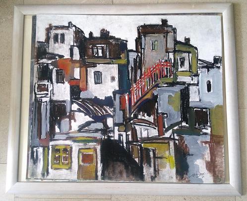 Stad in Frankrijk '91 - Jelle Hoogstra 1924-2003, Antiek en Kunst, Kunst | Schilderijen | Klassiek, Ophalen of Verzenden