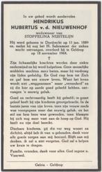 Hendrikus vd Nieuwenhof 1889 Dordrecht + 1964 Geldrop, Verzamelen, Verzenden