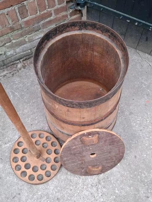 Oude antieke houten karnton bloembak olijfboom, Tuin en Terras, Bloembakken en Plantenbakken, Gebruikt, Hout, Rond, Ophalen of Verzenden