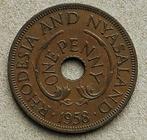 Rhodesia and Nyasaland, one penny 1958, Ophalen of Verzenden, Overige landen, Losse munt