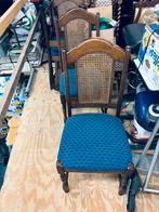 4 Eetkamerstoelen Blauw Stof Hout Riet, Huis en Inrichting, Stoelen, Gebruikt, Blauw, Ophalen of Verzenden, Vier