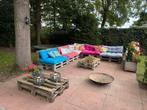 Palletloungebank met kussens en tafel en hooker, Tuin en Terras, Tuinsets en Loungesets, Ophalen, Gebruikt, Meer dan 8 zitplaatsen
