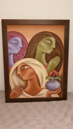 Schilderij acryl R.K Yadav (India) 87x113, Antiek en Kunst, Ophalen of Verzenden