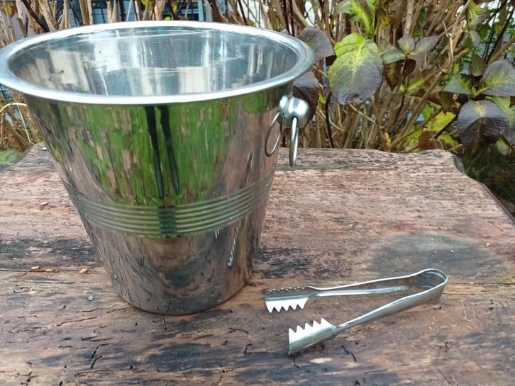 RVS  Ijsemmer met tang, Huis en Inrichting, Keuken | Keukenbenodigdheden, Gebruikt, Ophalen of Verzenden