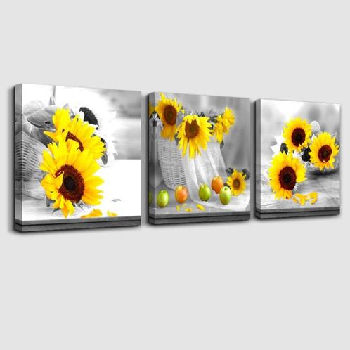 Nieuw * 3 Luik Canvas Schilderij Zonnebloemen 50x150cm, Antiek en Kunst, Kunst | Schilderijen | Modern, Ophalen of Verzenden
