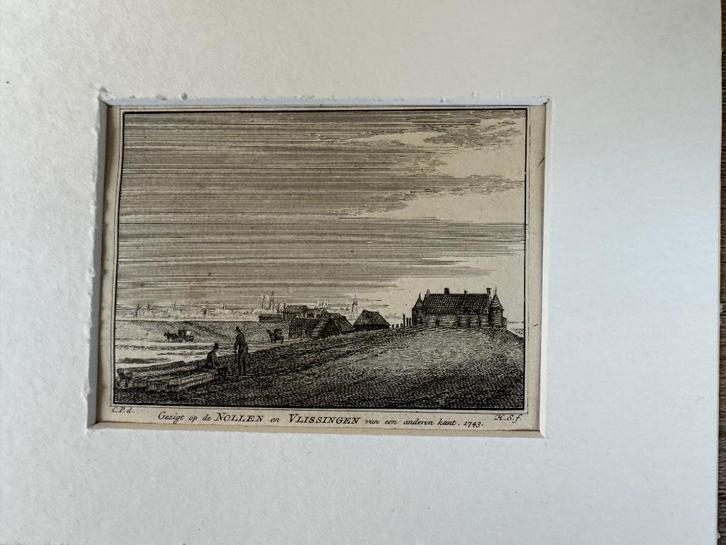 1743 Gezicht op de Nollen - vlissingen/ Zeeland, Antiek en Kunst, Kunst | Etsen en Gravures, Ophalen of Verzenden